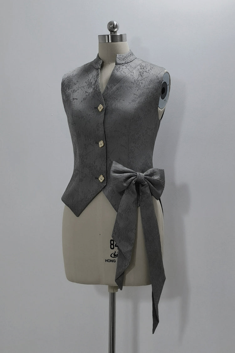 Grey Rabbit Hunt Dark Pattern Jacquard Print Ouji Vintage Prince Lolita Vest - Product - 3