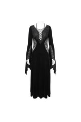 Black Velvet Mesh Splice Long Women's Gothic Dress - Product - 6