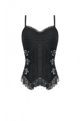 Black Women's Gothic Vintage Multi-Layered Buckled Straps Sheer Lace Patchwork Tank Top - Product - 3