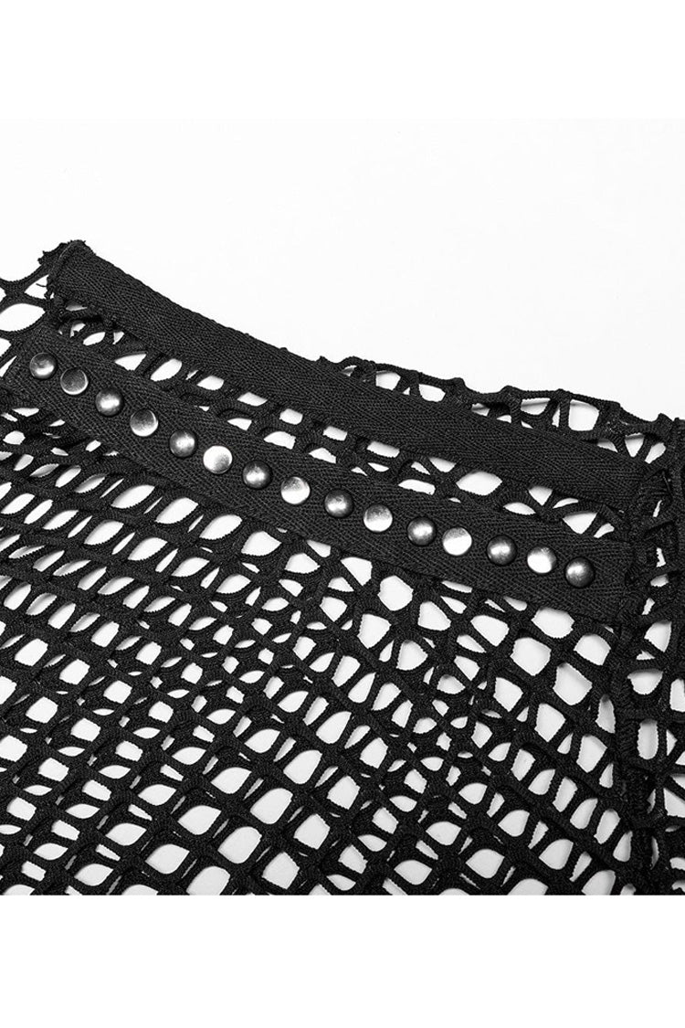 Black Punk Mesh See Through Sexy Long Sleeve Men's T-Shirt - Product - 5
