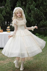 Ivory [Letters and Poems · Confession Poem] Square Collar Sleeveless Ruffled Bow Lace Fishbone Sweet Lolita Jsk Dress 2 Versions - Product - 16