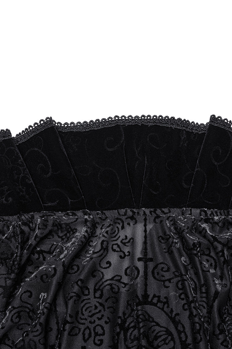 Black Stand Collar Long Sleeves Print Ruffle Men's Gothic Blouse - Product - 9