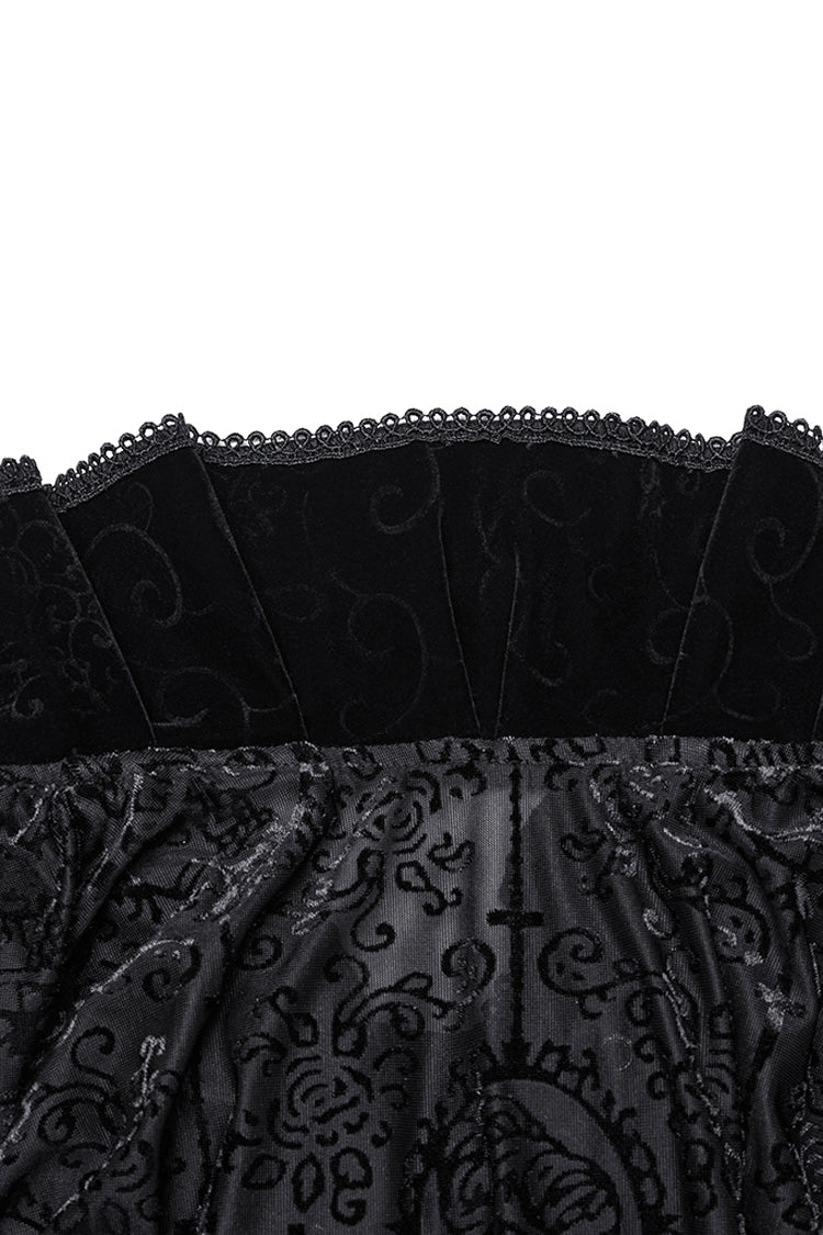 Black Stand Collar Long Sleeves Print Ruffle Men's Gothic Blouse - Product - 9