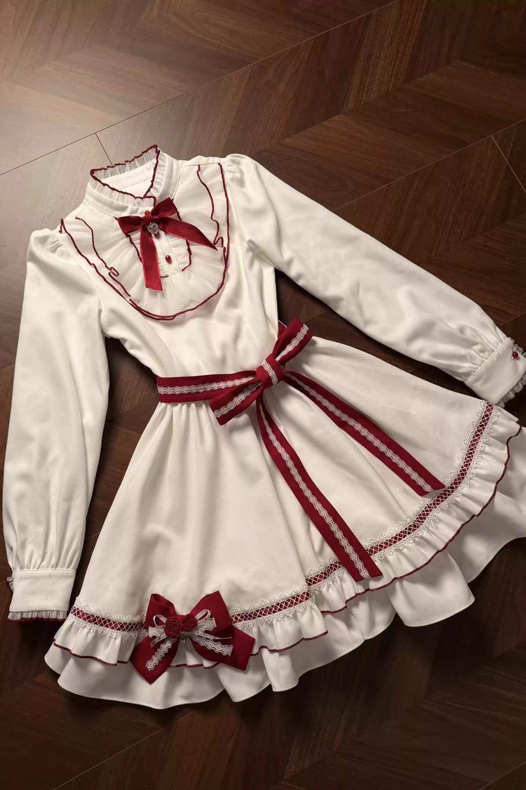 Red/White Red Vow Stand Collar Long Sleeves Multi-Layered Ruffled Bow Sweet (Dress Only) detail view 14