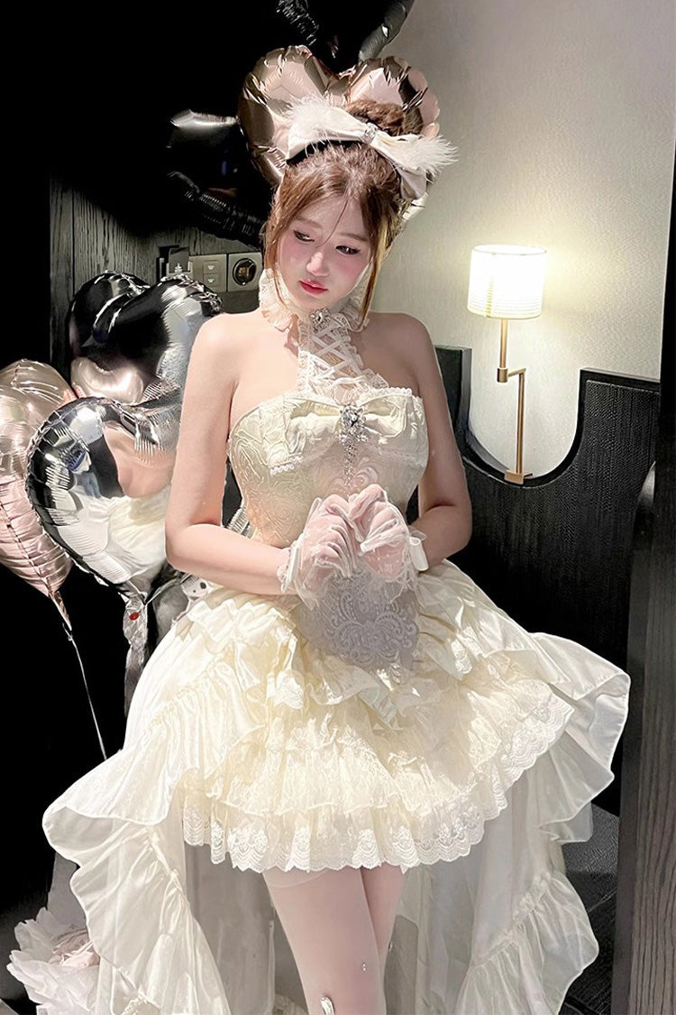 Ivory [Eternal Temple] Halterneck Ruffle Bowknot Lace Sweet Princess Lolita Dress - Product - 7