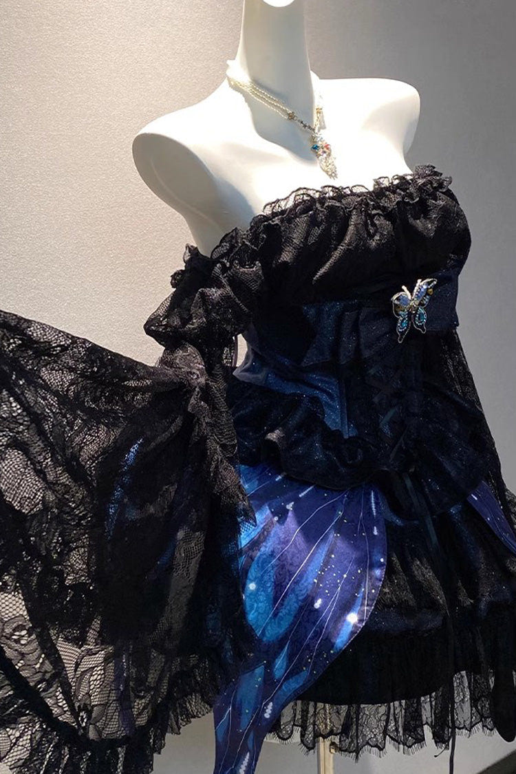 Black [Sparkling Butterfly] Print Bowknot Sweet Lolita Skirt - Product - 4