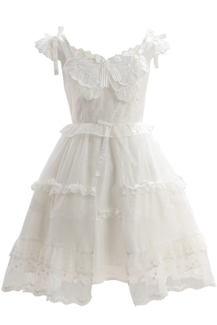 White Ruffle Cardigan Bowknot Lace Sweet Princess Lolita Jsk Dress - Product - 3