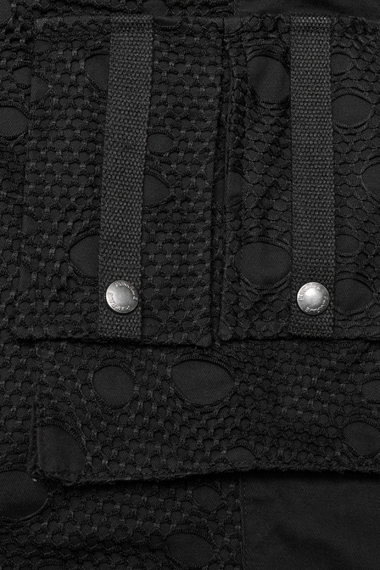 Black Stitching Mesh Metal Ring Decoration Men's Steampunk Pants - Product - 6
