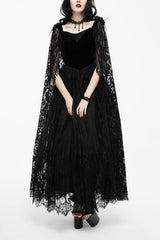 Black Feather And Flowers Off Collar Sexy Long Velvet Womens Gothic Dress With Lace Shawl - Black - 1