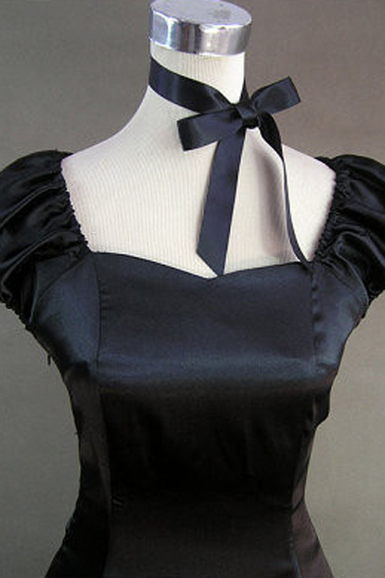 Black Cotton Square Collar Cap Sleeves Floor Length Victorian Gothic Lolita Dress - Product - 3