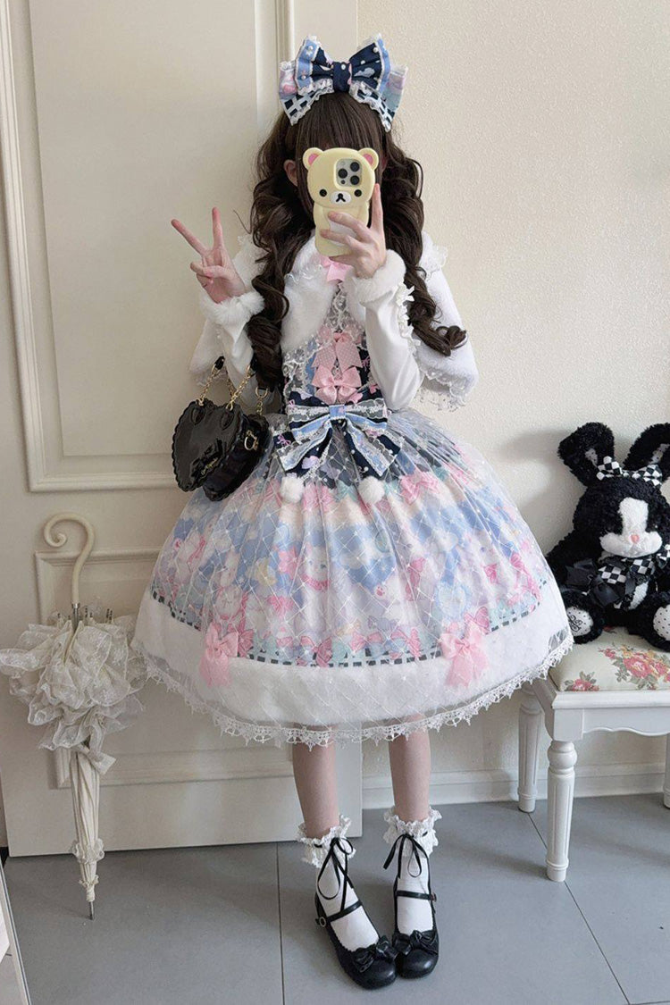 Dark Blue [Candy Mary Cat] Printed Ruffled Embroidered Bow Lace Sweet Lolita Jsk Dress - Product - 4
