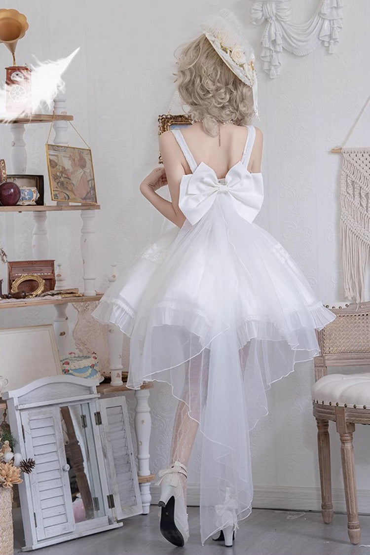 White [Bright Moonlight] Sleeveless Ruffle Bowknot Lace Lace-Up Sweet Elegant Lolita Jsk Dress - Product - 3