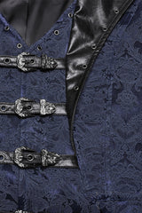 Black/Blue Lapel V-neck Sleeveless Jacquard Buckle Men's Gothic Vest - Product - 6