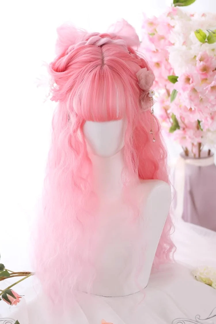 Pink Gradient Cherry Blossom Wine Series Long Curly Hair Sweet Lolita Wigs - Pink - 1