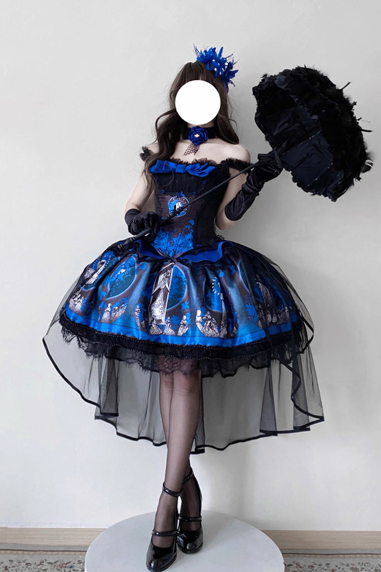Blue [Dark Moon Corridor] Print Embroidery Gothic Lolita Dress Skirt - Product - 7