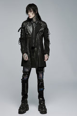 Black Metal Buckle Decoration Zipper Mens Steampunk Windbreaker Coat - Product - 8