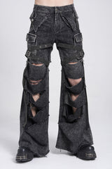 Black Ripped Chain-Decorated Men's Punk Cool Cosplay Pants with Big-pocket - Product - 6