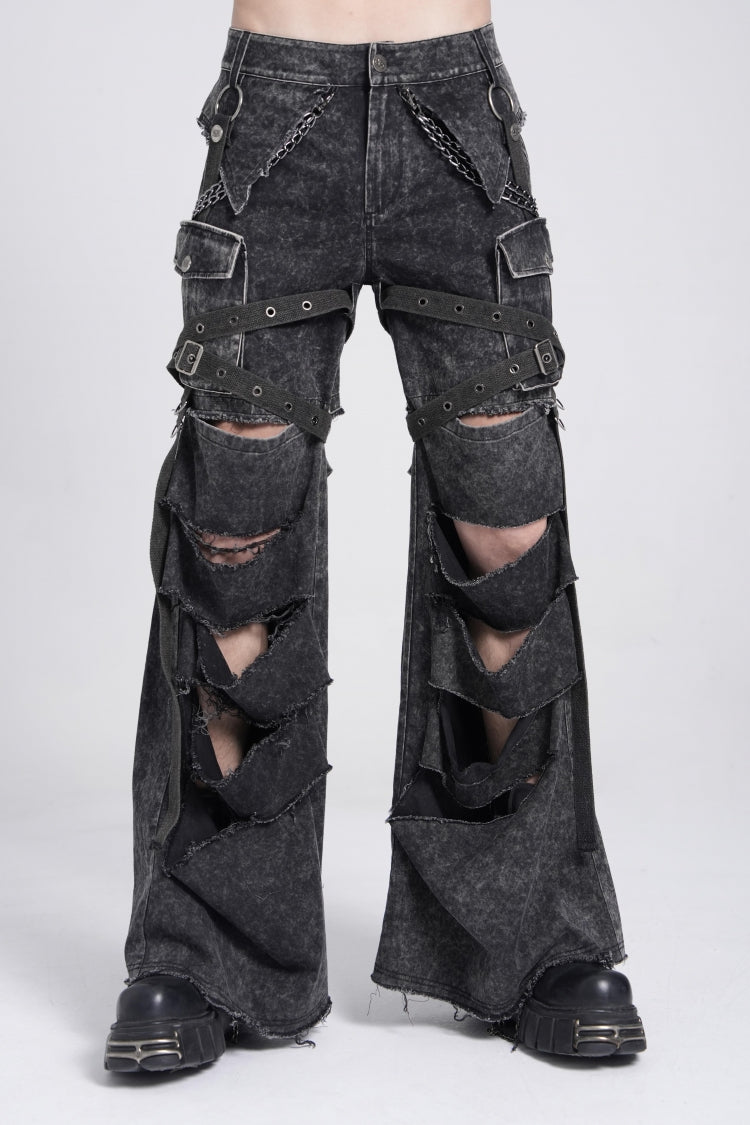 Black Ripped Chain-Decorated Men's Punk Cool Cosplay Pants with Big-pocket - Product - 6