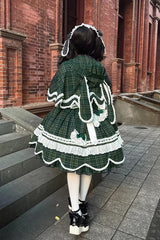 Green [Gingham Petal Bunny] Short Sleeves Printed Ruffled Bow Sweet Lolita OP Dress - Product - 5
