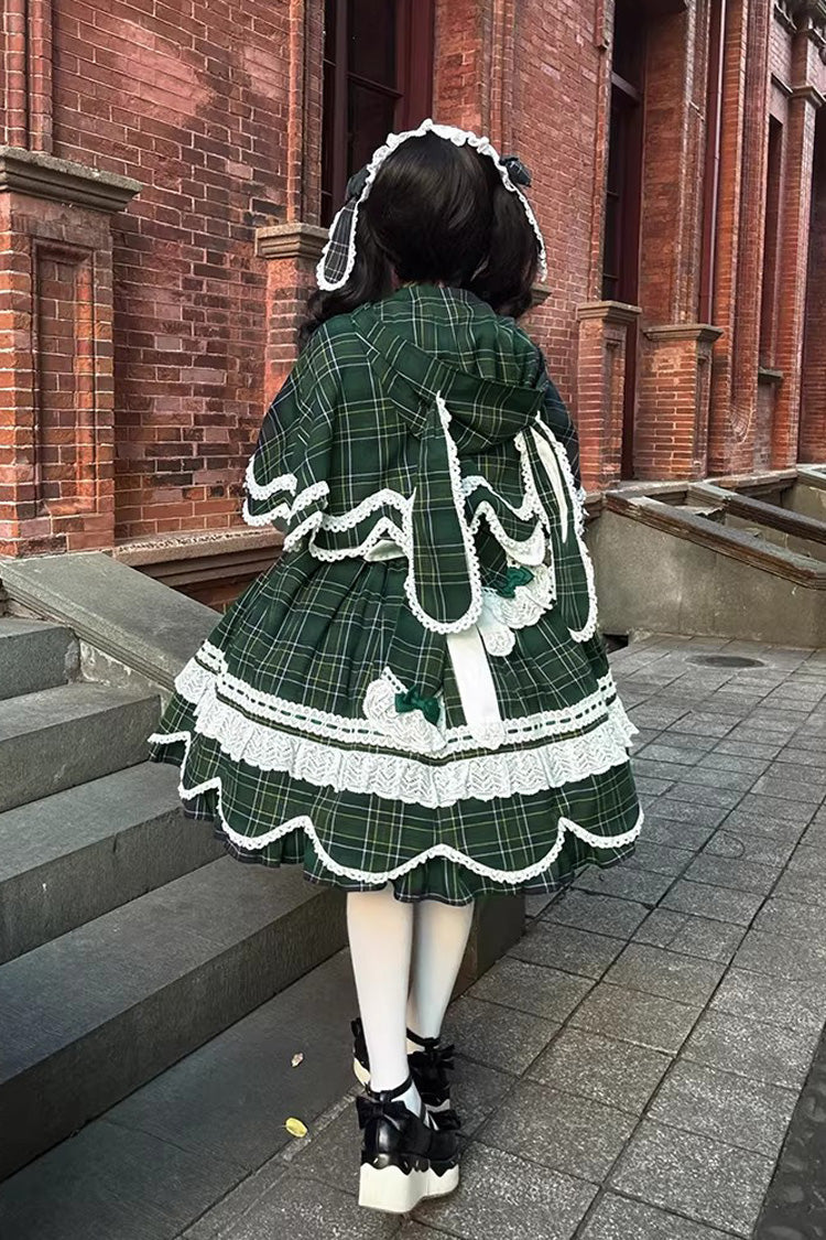 Green [Gingham Petal Bunny] Short Sleeves Printed Ruffled Bow Sweet Lolita OP Dress - Product - 5