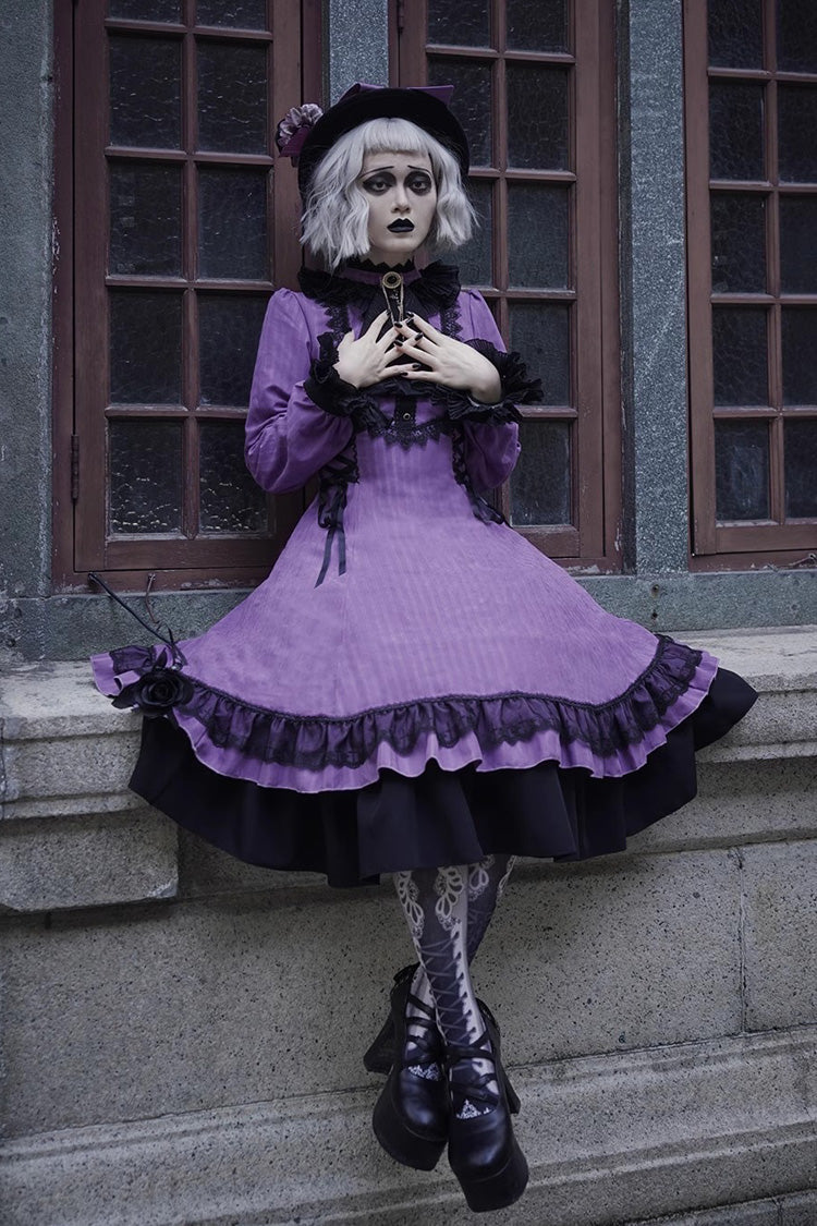 Point Manor Solid Color Stand Collar Long Sleeves Multi-layer Ruffle Gothic Lolita Dress 5 Colors - Product - 15