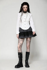 White Turn-down Collar Ruffled Long Sleeves Women's Gothic Blouse - Product - 5