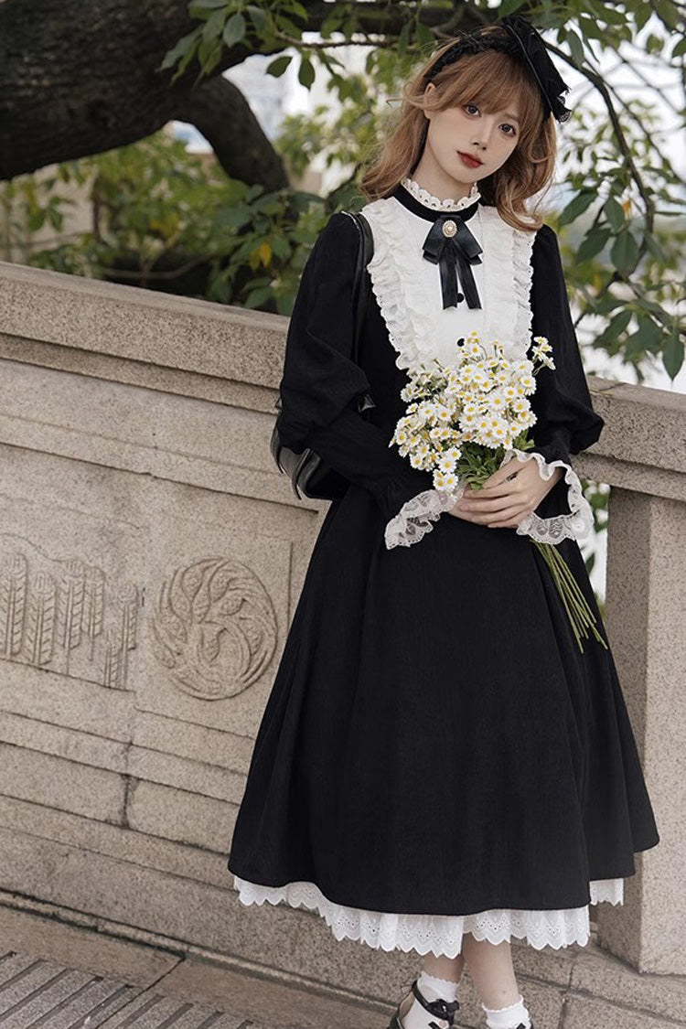 Black/White Silent Poetry Nun Long Sleeves Bowknot Autumn Winter Gothic Lolita Dress - Product - 8