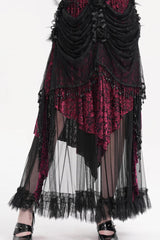 Black/Purple Tassels Mesh Women's Gothic Long Skirt - Black/Purple - 1