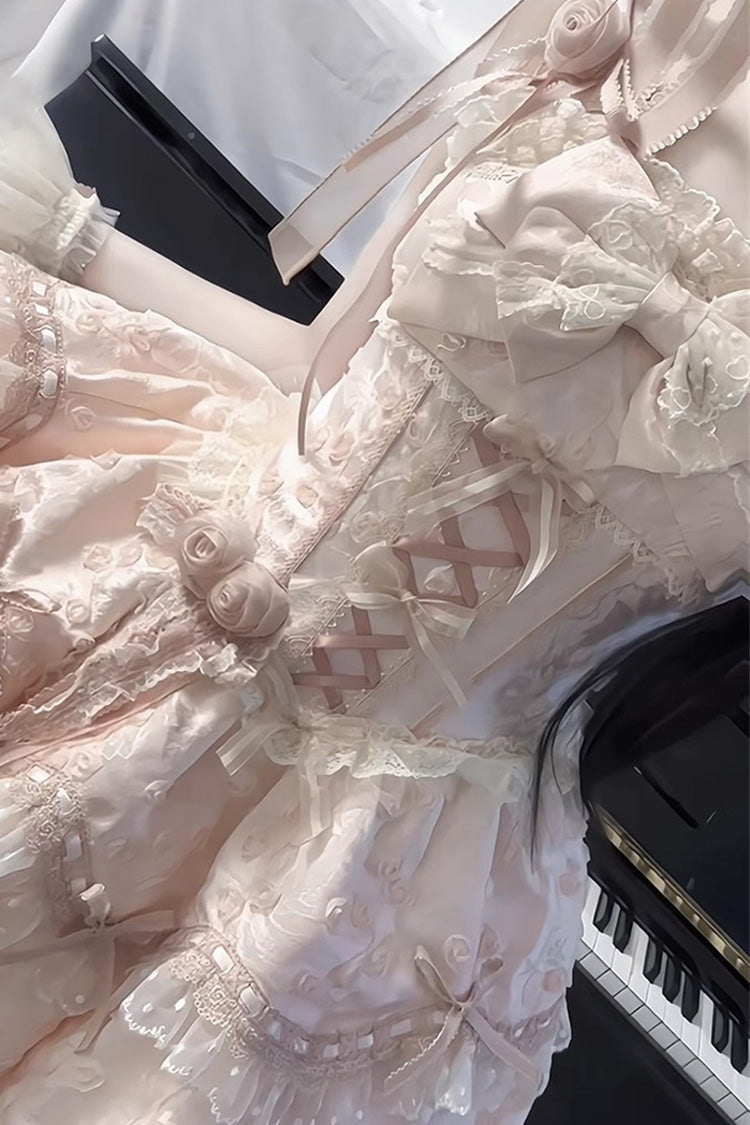 Pink [Floral Overture] Double-Layered Ruffle Embroidery Bowknot Lace Sweet Lolita Jsk Dress - Product - 2