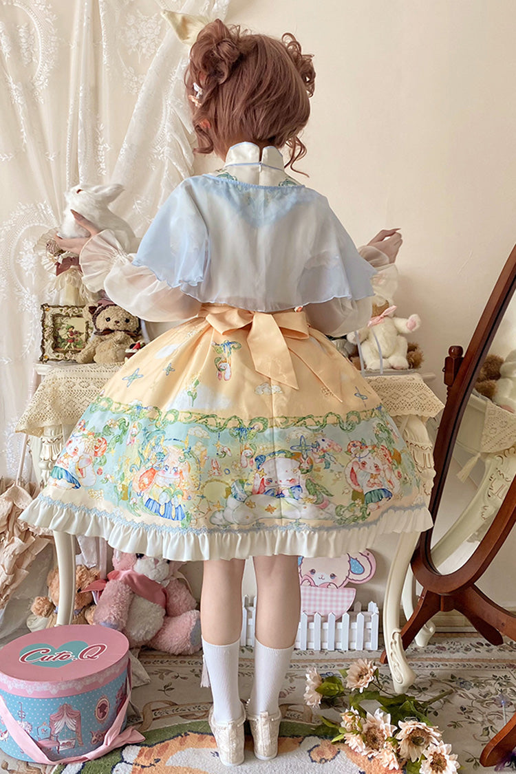 Multi-Color Fairy Rabbit Print Ruffle Bowknot Sweet Chinese Style Princess Lolita Dress - Product - 5