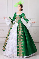 Hime Sleeves High Waisted Square Collar Embroidery Flower Print Victorian Lolita Prom Dress - Green - 6