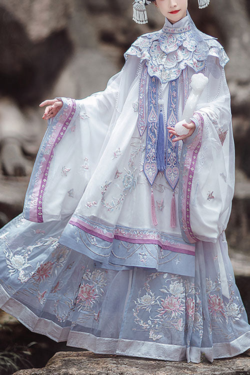 Embroidery Long Coat Horse Noodles Hanfu Dress - Multi-Color - 1