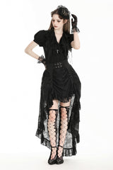 Black Women's Gothic Princess High Waisted Lace Lace-Up Buckled High/Low Tail Hem Maxi Skirt - Product - 7