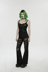 Black Spliced Slim Eyelet Women's Punk Pants - Product - 4