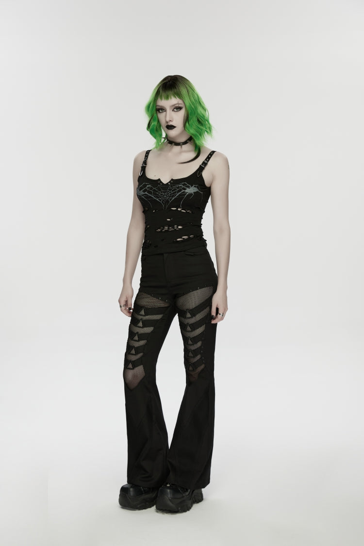 Black Spliced Slim Eyelet Women's Punk Pants - Product - 4