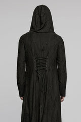 Black Long Sleeves Stitching Irregular Hooded Mesh Ripped Men's Gothic Coat - Product - 3