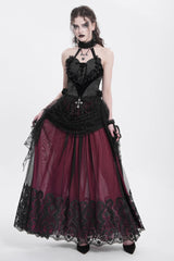 Red Stitching Floral Mesh Women's Gothic Skirt - Product - 11