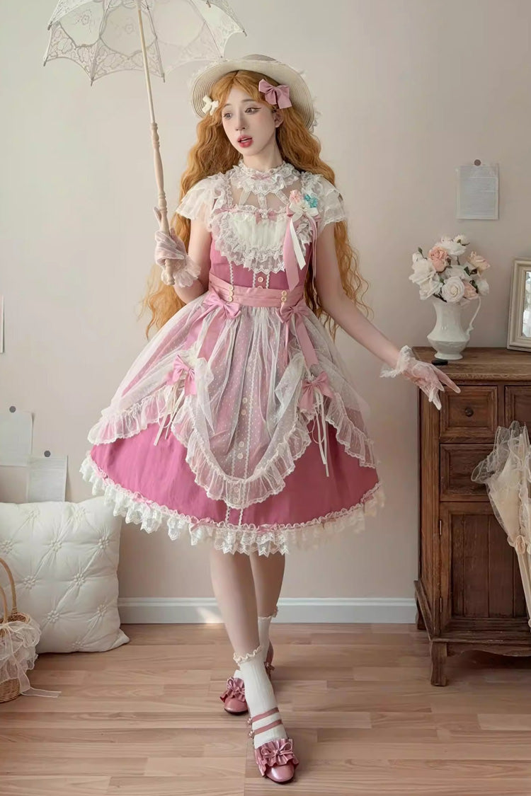 Rose Red [Sakura’s Spring Resonance] Sleeveless Ruffled Bow Sweet Lolita Jsk Dress (Short Version) - Rose-Red - 1
