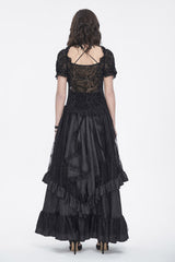 Black Short Sleeves Print Ruffle Lace Sheer Women's Gothic Blouse - Product - 4