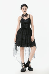 Black Sleeveless Multi-Layered Lace Women's Gothic Fishtail Slip Dress Graduation Dress - Black - 1