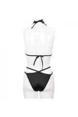 Black Gothic Lace Collar Lace Up Bikini Swimsuit - Product - 13