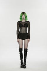 Black Low Waisted Cut-Out Irregular Eyelet Women's Punk Shorts - Black - 1