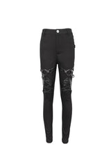 Black Slightly Elastic Twill Pu Tie Rope Decoration Women's Punk Trousers - Product - 6