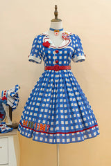 Sweetheart Cat Short Sleeves Print Embroidery Sweet Lolita Dress 3 Colors - Blue - 20