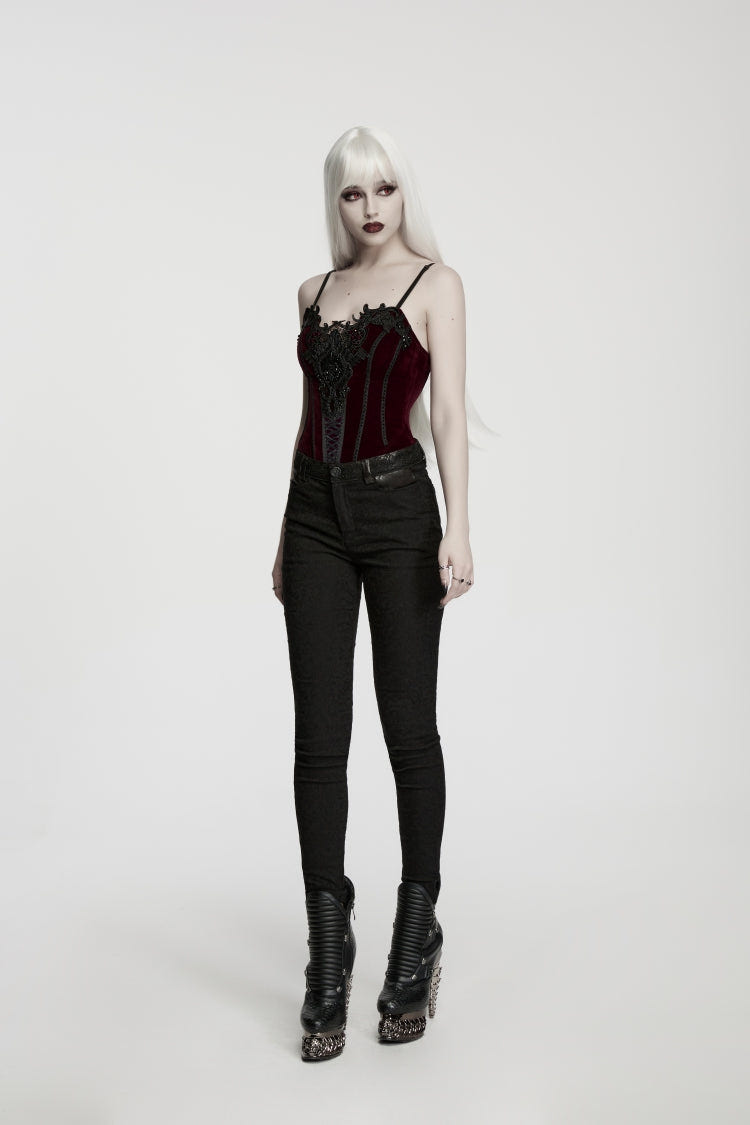 Red Lace Lace-Up Slim Fit Asymmetric Zippered Strappy Women's Gothic Balletcore Bustier Corset - Product - 6