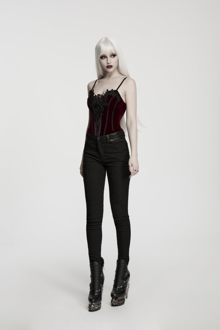 Red Lace Lace-Up Slim Fit Asymmetric Zippered Strappy Women's Gothic Balletcore Bustier Corset - Product - 6