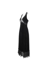 Black Lace Up Lace Hem Slip Long Women's Gothic Dres - Product - 7