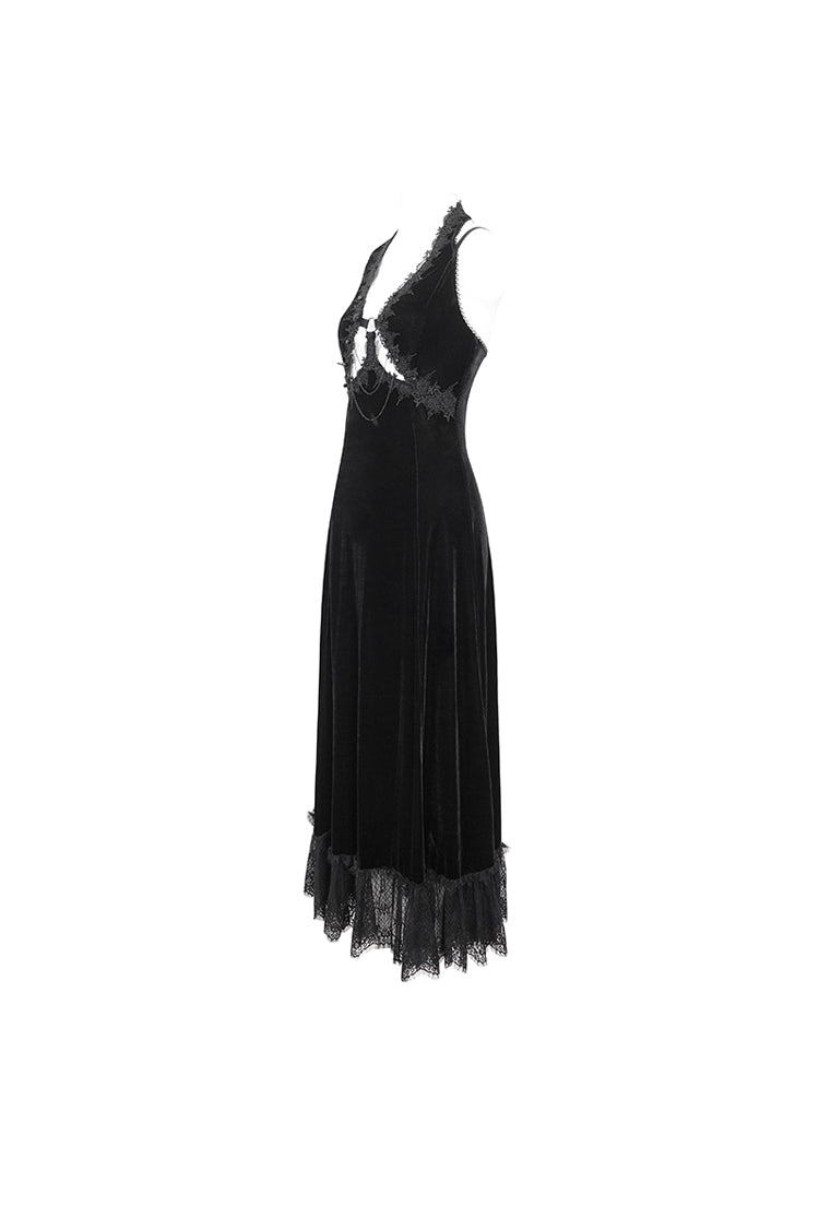 Black Lace Up Lace Hem Slip Long Women's Gothic Dres - Product - 7