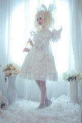 [Wishing Stars] Double-Layered Ruffle Bowknot Lace-Up Gothic Lolita Jsk Dress Version 1 - Product - 6
