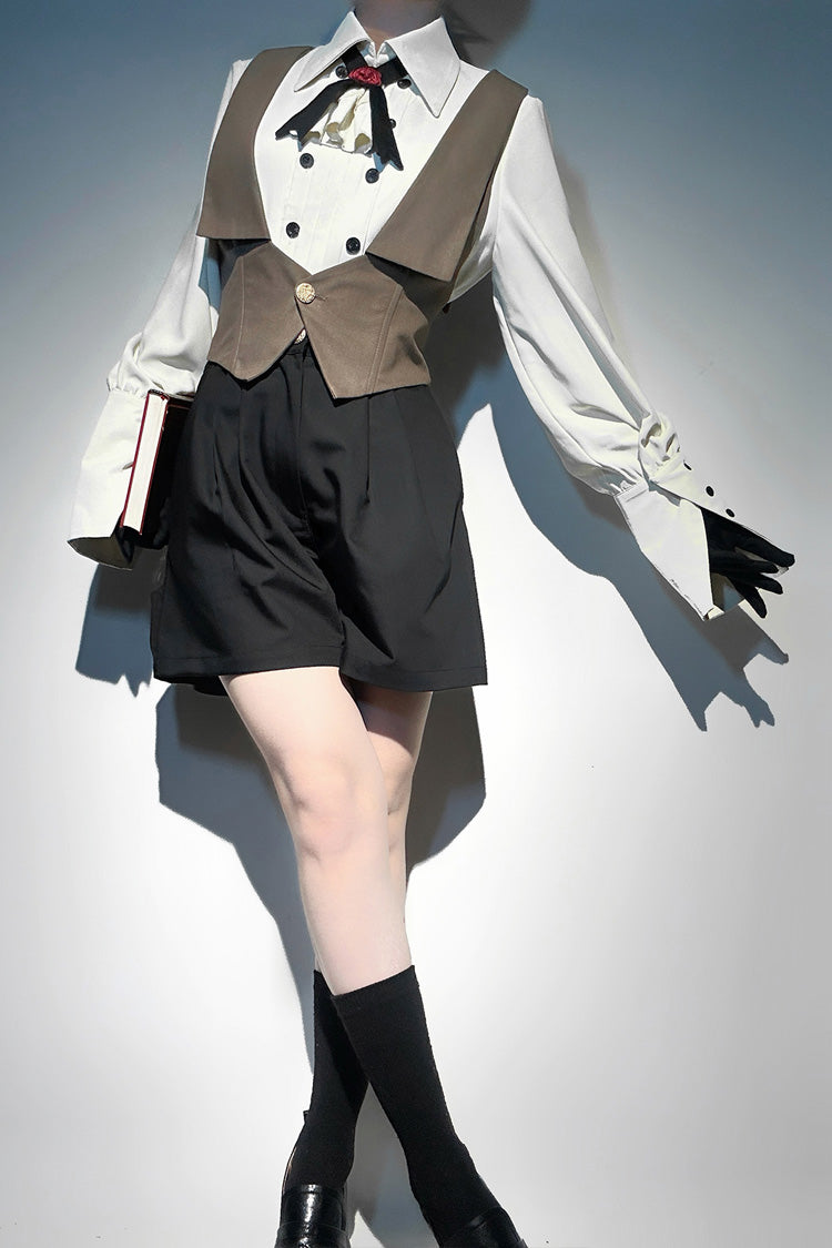 White [Little Detective] Long Sleeves Bowknot Ouji Prince Handsome Lolita Blouse - White - 1